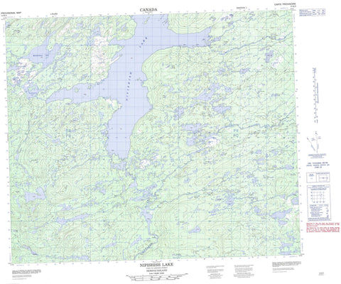 013K02 Nipishish Lake Canadian topographic map, 1:50,000 scale