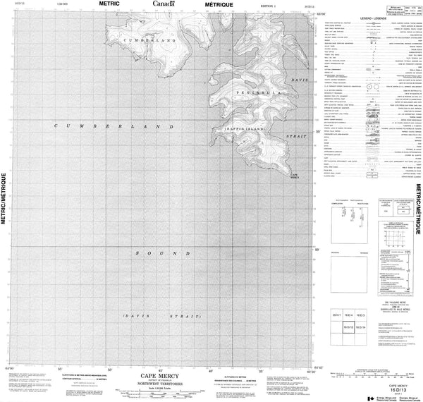 016D13 Cape Mercy Canadian topographic map, 1:50,000 scale