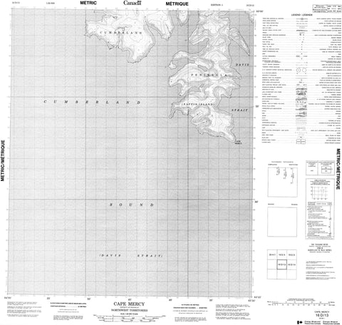 016D13 Cape Mercy Canadian topographic map, 1:50,000 scale