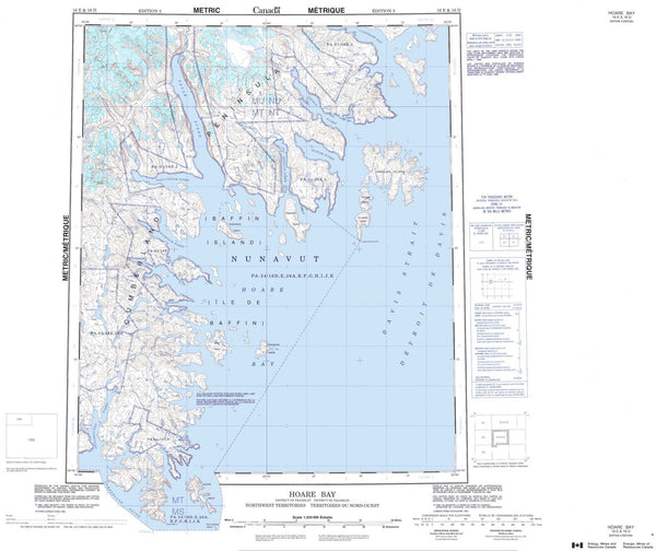 016E Hoare Bay Canadian topographic map, 1:250,000 scale