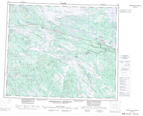 023H Ossokmanuan Reservoir Canadian topographic map, 1:250,000 scale