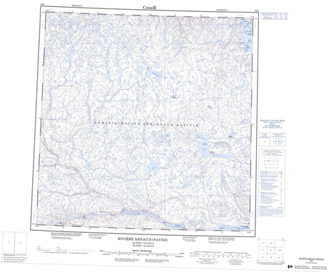 025D Riviere Arnaud Payne Canadian topographic map, 1:250,000 scale