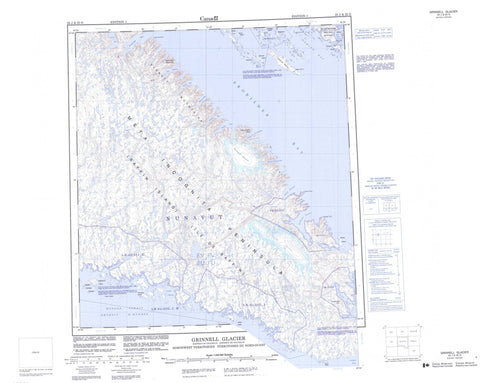 025J Grinnell Glacier Canadian topographic map, 1:250,000 scale