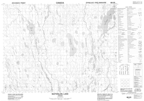 042I02 Mcparlon Lake Canadian topographic map, 1:50,000 scale
