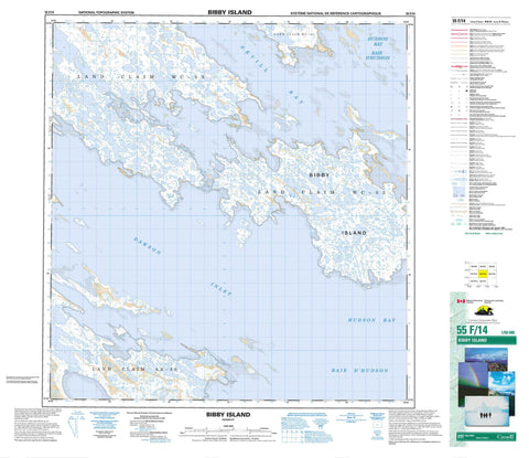 055F14 Bibby Island Canadian topographic map, 1:50,000 scale