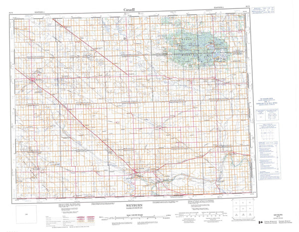 062E Weyburn Canadian topographic map, 1:250,000 scale