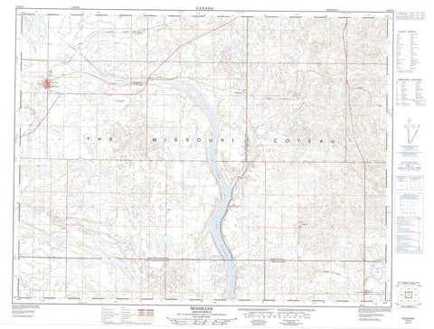 072H13 Mossbank Canadian topographic map, 1:50,000 scale