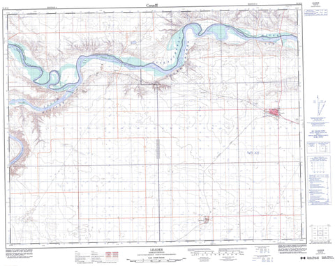 072K13 Leader Canadian topographic map, 1:50,000 scale