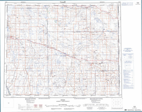 072M Oyen Canadian topographic map, 1:250,000 scale