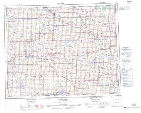 072N Kindersley Canadian topographic map, 1:250,000 scale
