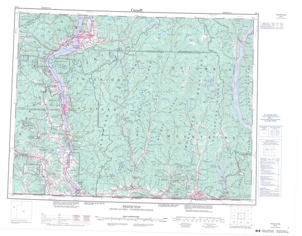 082E Penticton Canadian topographic map, 1:250,000 scale