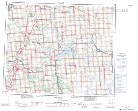 083A Red Deer Canadian topographic map, 1:250,000 scale