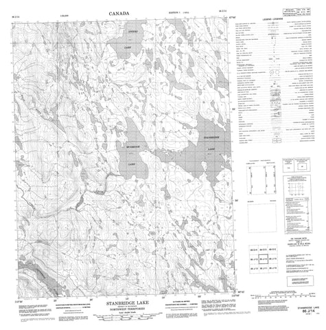 086J14 Stanbridge Lake Canadian topographic map, 1:50,000 scale