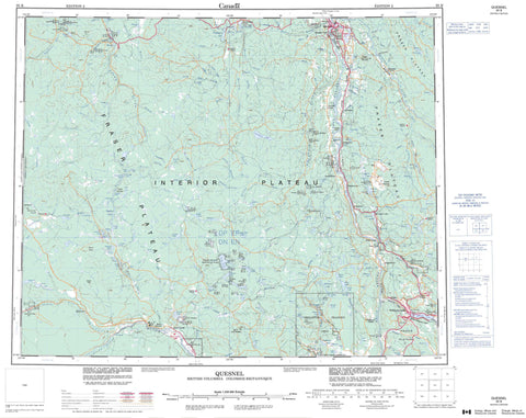 093B Quesnel Canadian topographic map, 1:250,000 scale