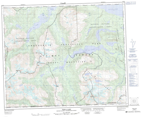 093E02 Tesla Lake Canadian topographic map, 1:50,000 scale