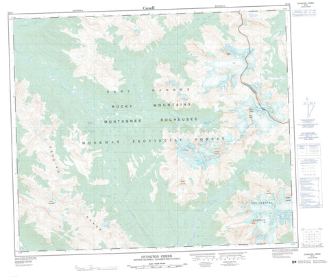 093I02 Ovington Creek Canadian topographic map, 1:50,000 scale