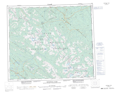 093I Monkman Pass Canadian topographic map, 1:250,000 scale