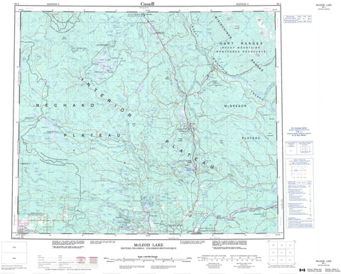 093J Mcleod Lake Canadian topographic map, 1:250,000 scale