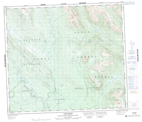093M16 Lion Creek Canadian topographic map, 1:50,000 scale