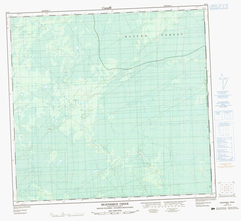 094I01 Beaverskin Creek Canadian topographic map, 1:50,000 scale