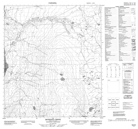 096B02 Modeste Creek Canadian topographic map, 1:50,000 scale