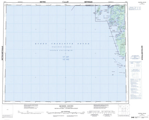102P Queens Sound Canadian topographic map, 1:250,000 scale