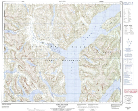 103H11 Kitkiata Inlet Canadian topographic map, 1:50,000 scale
