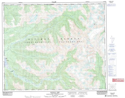 103H16 Kildala Arm Canadian topographic map, 1:50,000 scale
