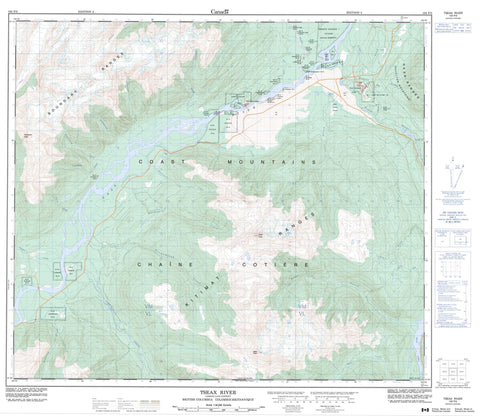 103P03 Tseax River Canadian topographic map, 1:50,000 scale