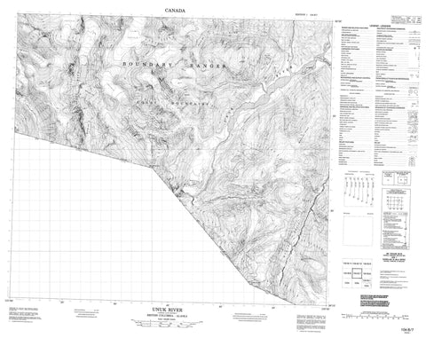 104B07 Unuk River Canadian topographic map, 1:50,000 scale
