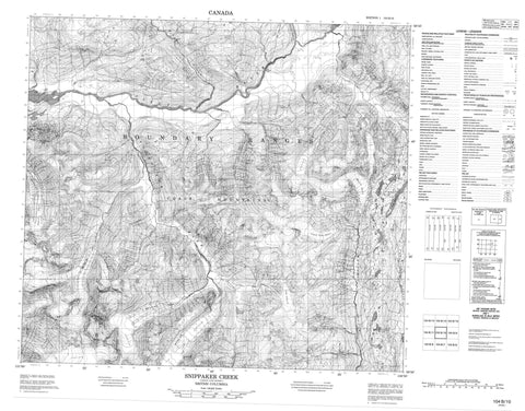 104B10 Snippaker Creek Canadian topographic map, 1:50,000 scale