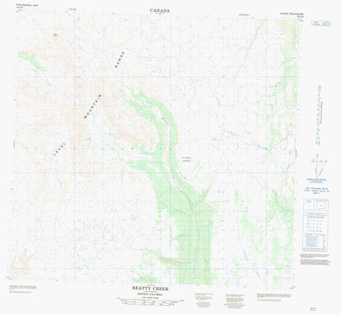 104J06 Beatty Creek Canadian topographic map, 1:50,000 scale