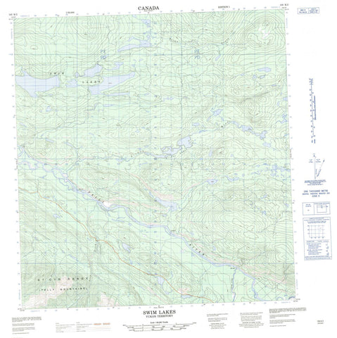 105K02 Swim Lakes Canadian topographic map, 1:50,000 scale