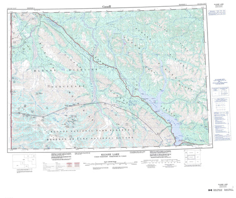 115G Kluane Lake Canadian topographic map, 1:250,000 scale