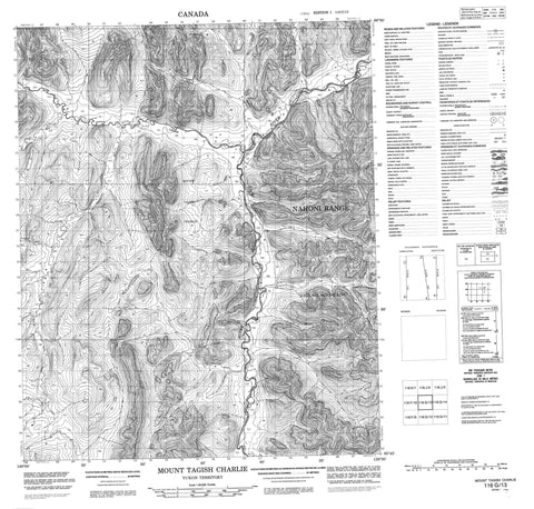 116G13 Mount Tagish Charlie Canadian topographic map, 1:50,000 scale