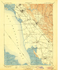 Haywards California Historical topographic map, 1:62500 scale, 15 X 15 Minute, Year 1899