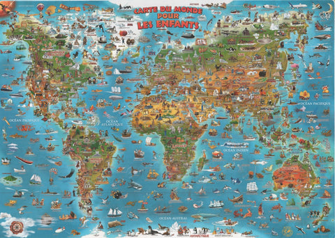Buy map Dinos Illustrated Childrens Map of the World, 38 x 54 - French Edition