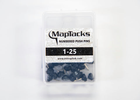 Buy map Map Push Pins, Black, Numbered 1-25