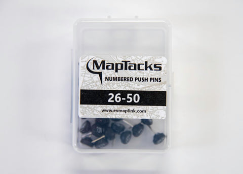 Buy map Map Push Pins, Black, Numbered 26-50