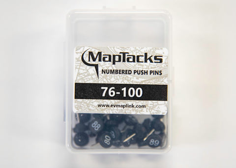 Buy map Map Push Pins, Black, Numbered 76-100