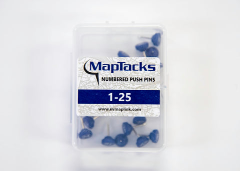 Buy map Map Push Pins, Blue, Numbered 1-25