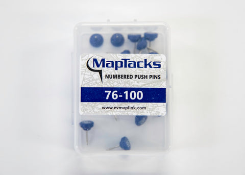 Buy map Map Push Pins, Blue, Numbered 76-100