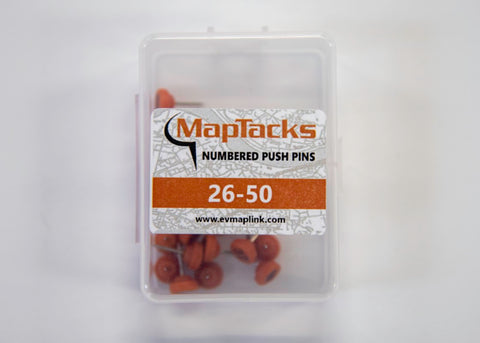 Buy map Map Push Pins, Orange, Numbered 26-50