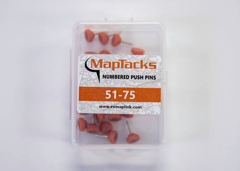 Buy map Map Push Pins, Orange, Numbered 51-75