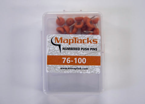 Buy map Map Push Pins, Orange, Numbered 76-100