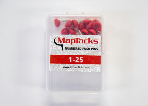 Buy map Map Push Pins, Red, Numbered 1-25
