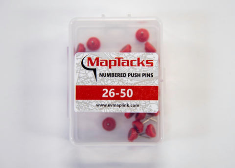 Buy map Map Push Pins, Red, Numbered 26-50