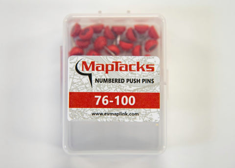 Buy map Map Push Pins, Red, Numbered 76-100