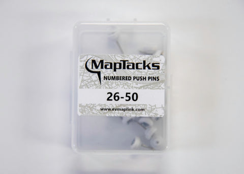 Buy map Map Push Pins, White, Numbered 26-50