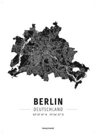 Buy map Berlin, Designposter, Hochglanz-Fotopapier = Berlin, wall map, high-gloss photo paper